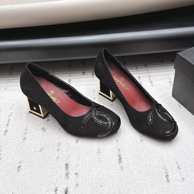 CHANEL 26S HIGH HEEL PUMPS 80 MM IN BLACK SUEDE