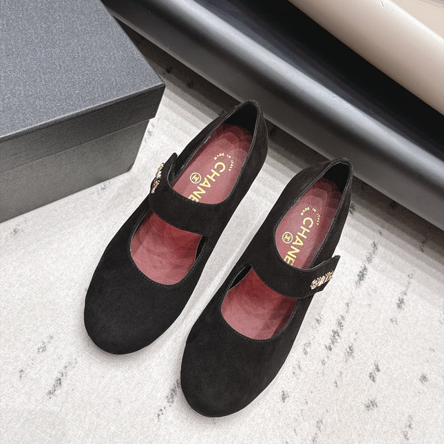 CHANEL 26S MARY JANE BLOCK HEEL PUMPS 80 MM IN BLACK SUEDE