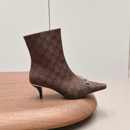 GUCCI 26S ANKLE BOOTS 65 MM IN DARK BROWN GG CANVAS
