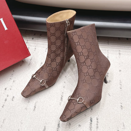 GUCCI 26S ANKLE BOOTS 65 MM IN DARK BROWN GG CANVAS