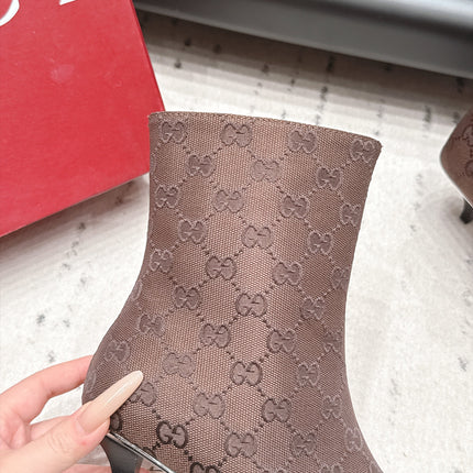 GUCCI 26S ANKLE BOOTS 65 MM IN DARK BROWN GG CANVAS