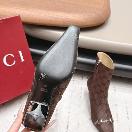 GUCCI 26S ANKLE BOOTS 65 MM IN DARK BROWN GG CANVAS