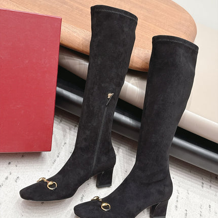 GUCCI 26S TALL BOOTS 55 MM IN BLACK SUEDE