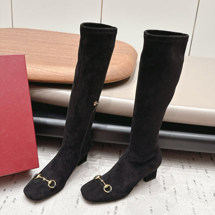 GUCCI 26S TALL BOOTS 55 MM IN BLACK SUEDE