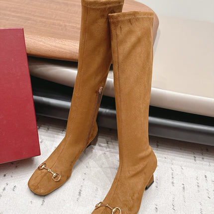 GUCCI 26S TALL BOOTS 55 MM IN CAMEL BROWN SUEDE
