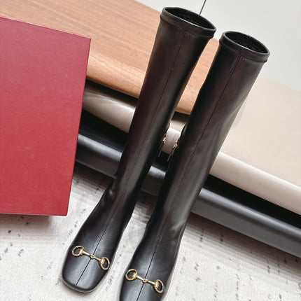 GUCCI 26S TALL BOOTS 55 MM IN BLACK LAMBSKIN