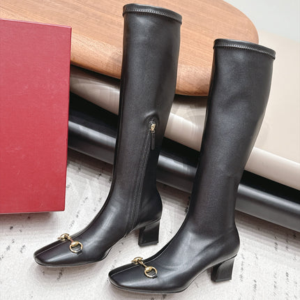 GUCCI 26S TALL BOOTS 55 MM IN BLACK LAMBSKIN