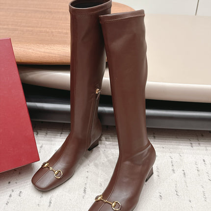 GUCCI 26S TALL BOOTS 55 MM IN DARK BROWN LAMBSKIN