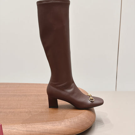GUCCI 26S TALL BOOTS 55 MM IN DARK BROWN LAMBSKIN