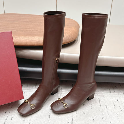GUCCI 26S TALL BOOTS 55 MM IN DARK BROWN LAMBSKIN