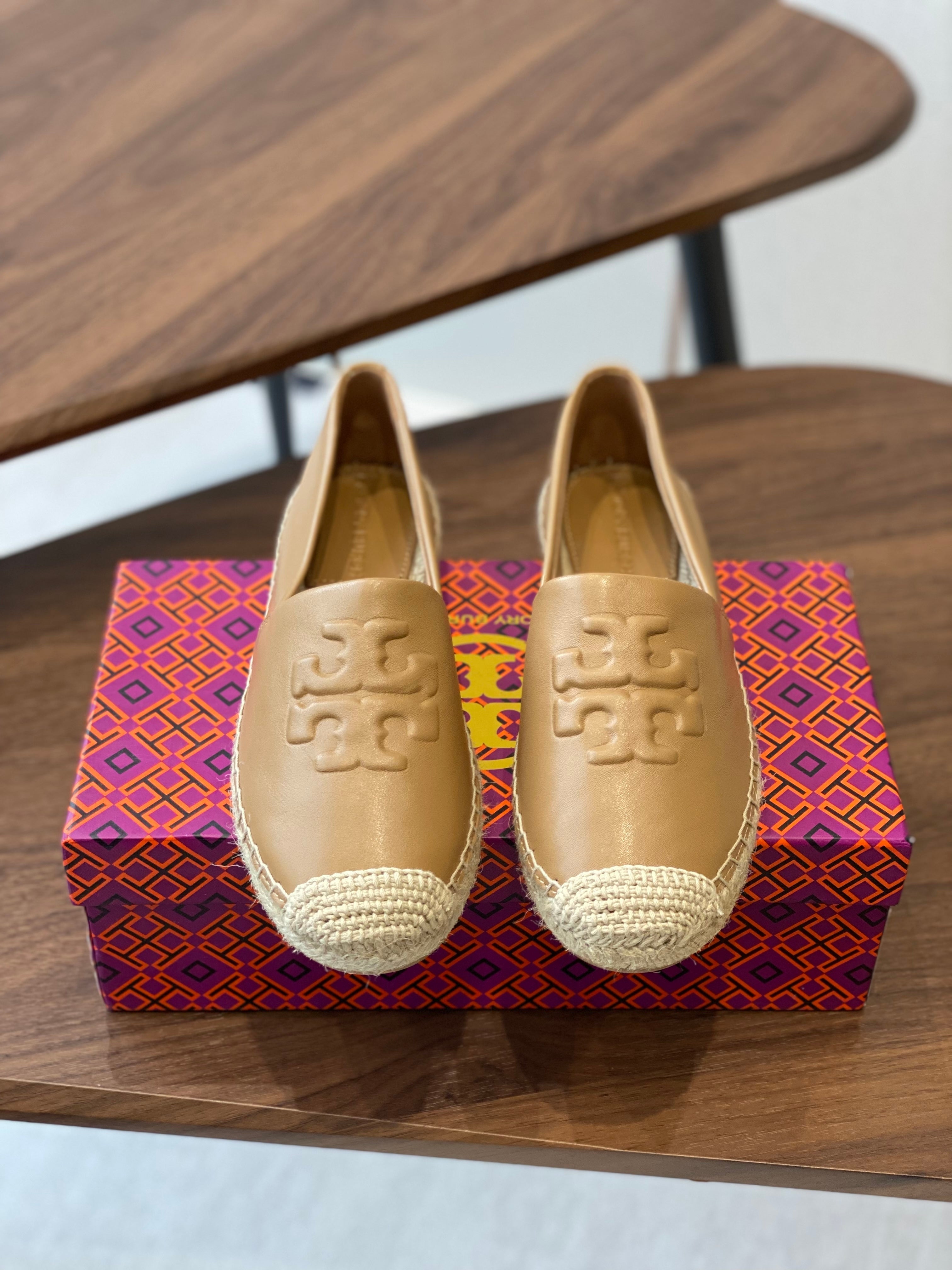 TORY BURCH ESPADRILLES IN CAMEL BEIGE CALFSKIN