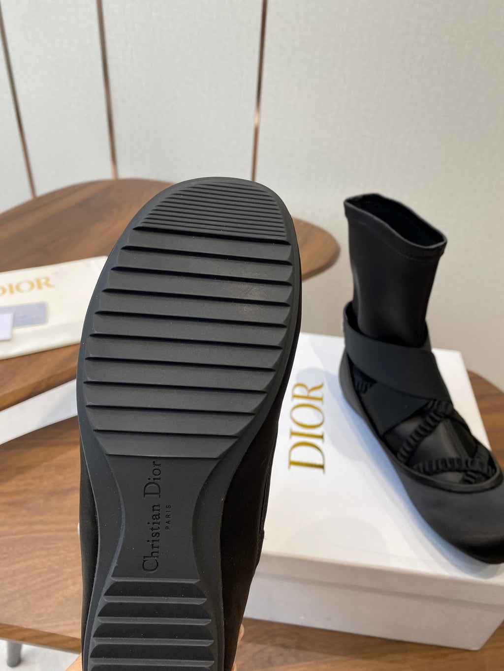 DIOR 25S STRETCH BALLET BOOTS IN BLACK FULL SATIN