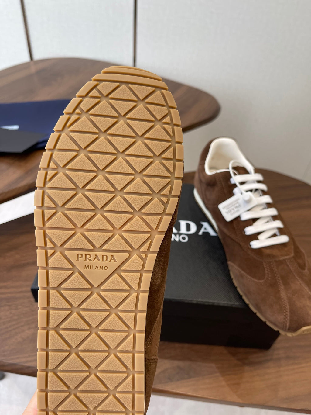 PRADA 25S SNEAKER IN BROWN SUEDE STYLE 12