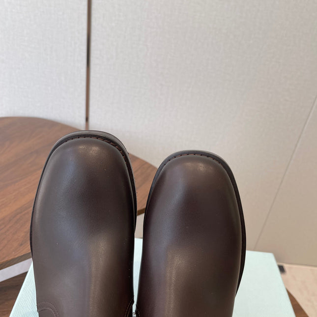 PRADA 25S COWBOY BOOTS IN DARK BROWN CALFSKIN