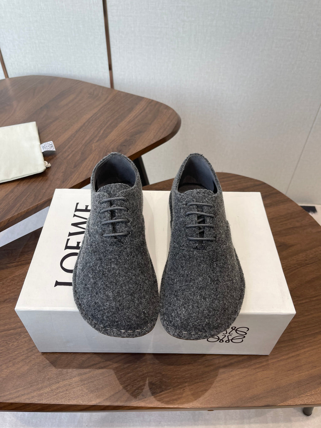 LOEWE 26S FOLIO DERBY SHOES IN DARK GRAY SUEDE