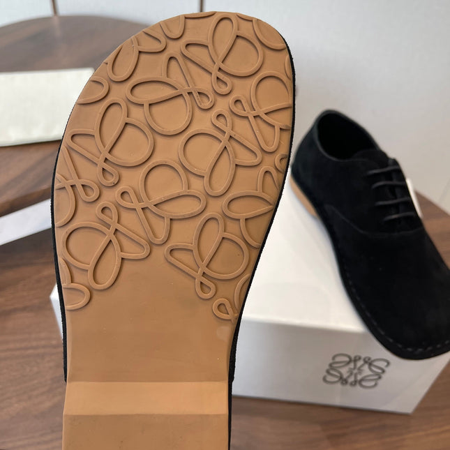 LOEWE 26S FOLIO DERBY SHOES IN BLACK SUEDE