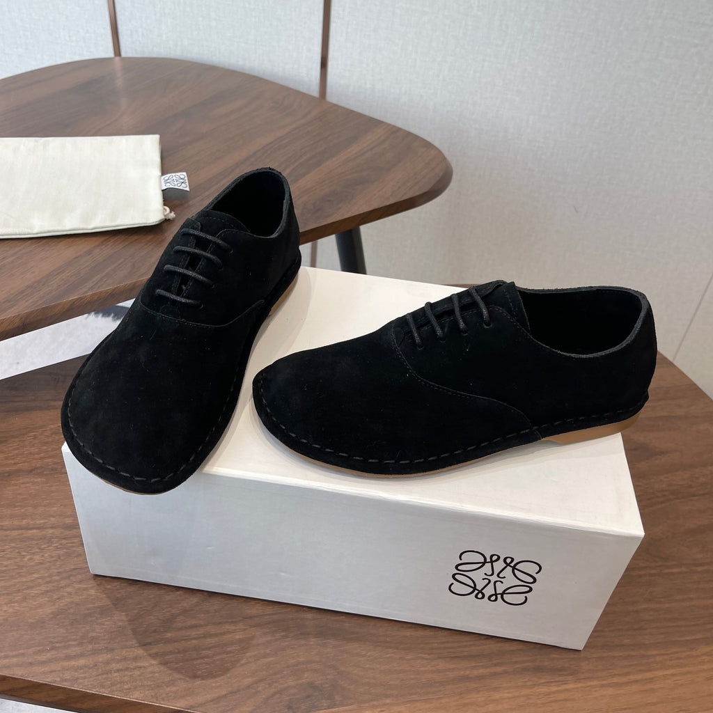 LOEWE 26S FOLIO DERBY SHOES IN BLACK SUEDE