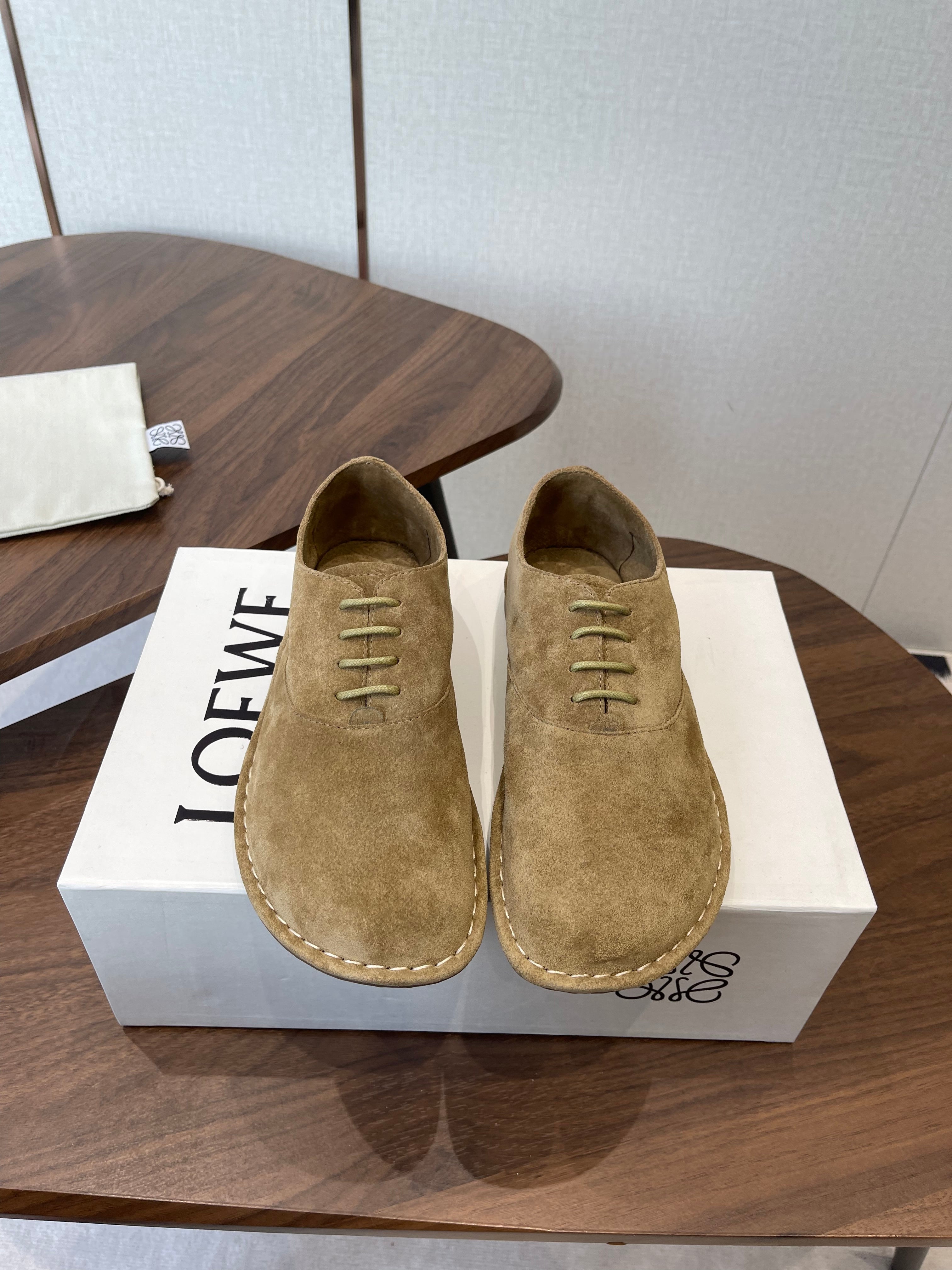 LOEWE 26S FOLIO DERBY SHOES IN LIGHT BROWN SUEDE