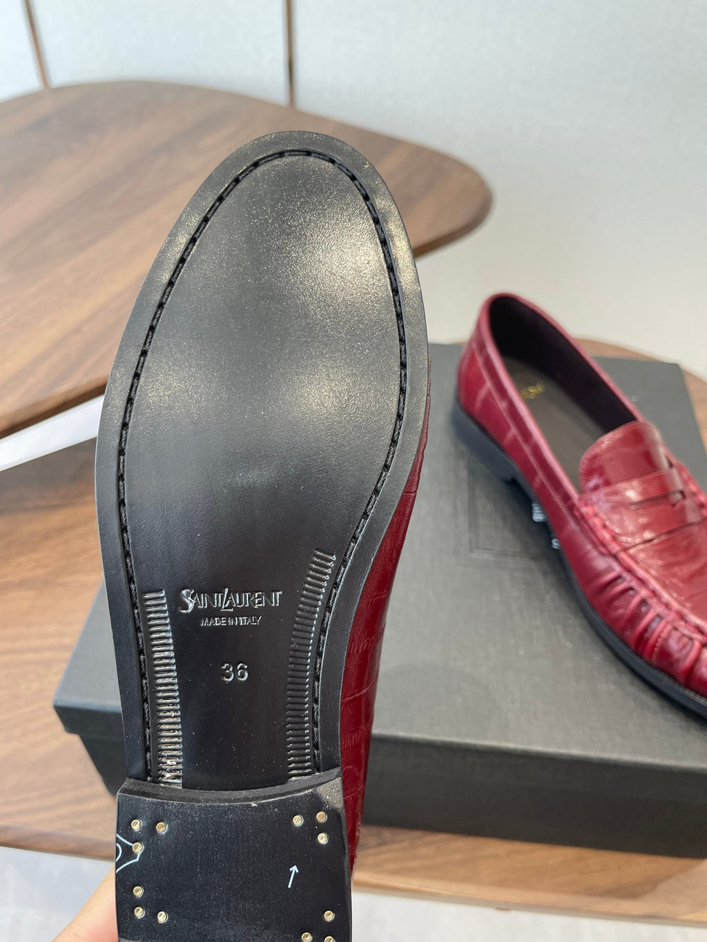 YSL 26S LOAFER IN DARK RED CALFSKIN