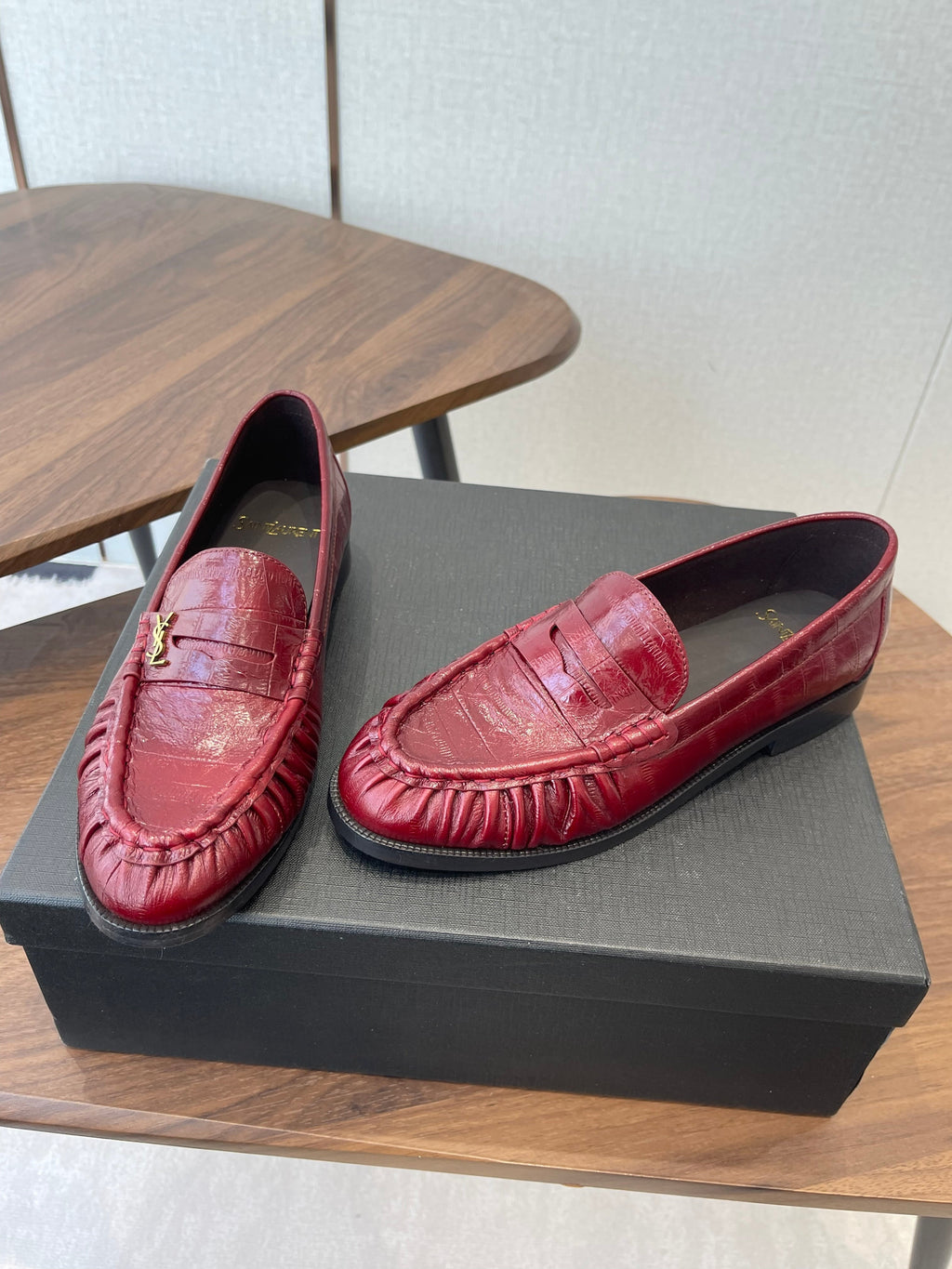 YSL 26S LOAFER IN DARK RED CALFSKIN