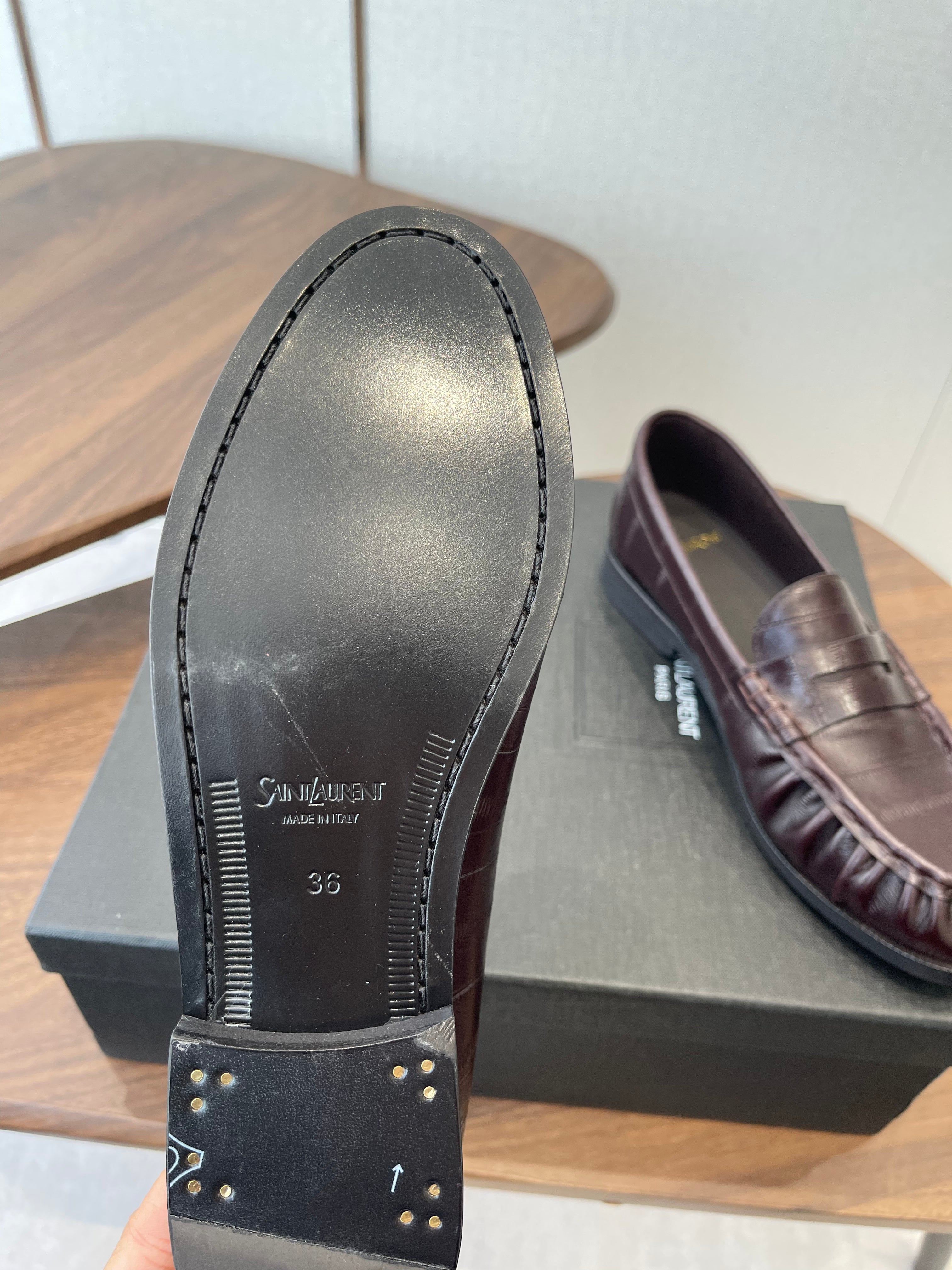 YSL 26S LOAFER IN DARK RED BROWN CALFSKIN