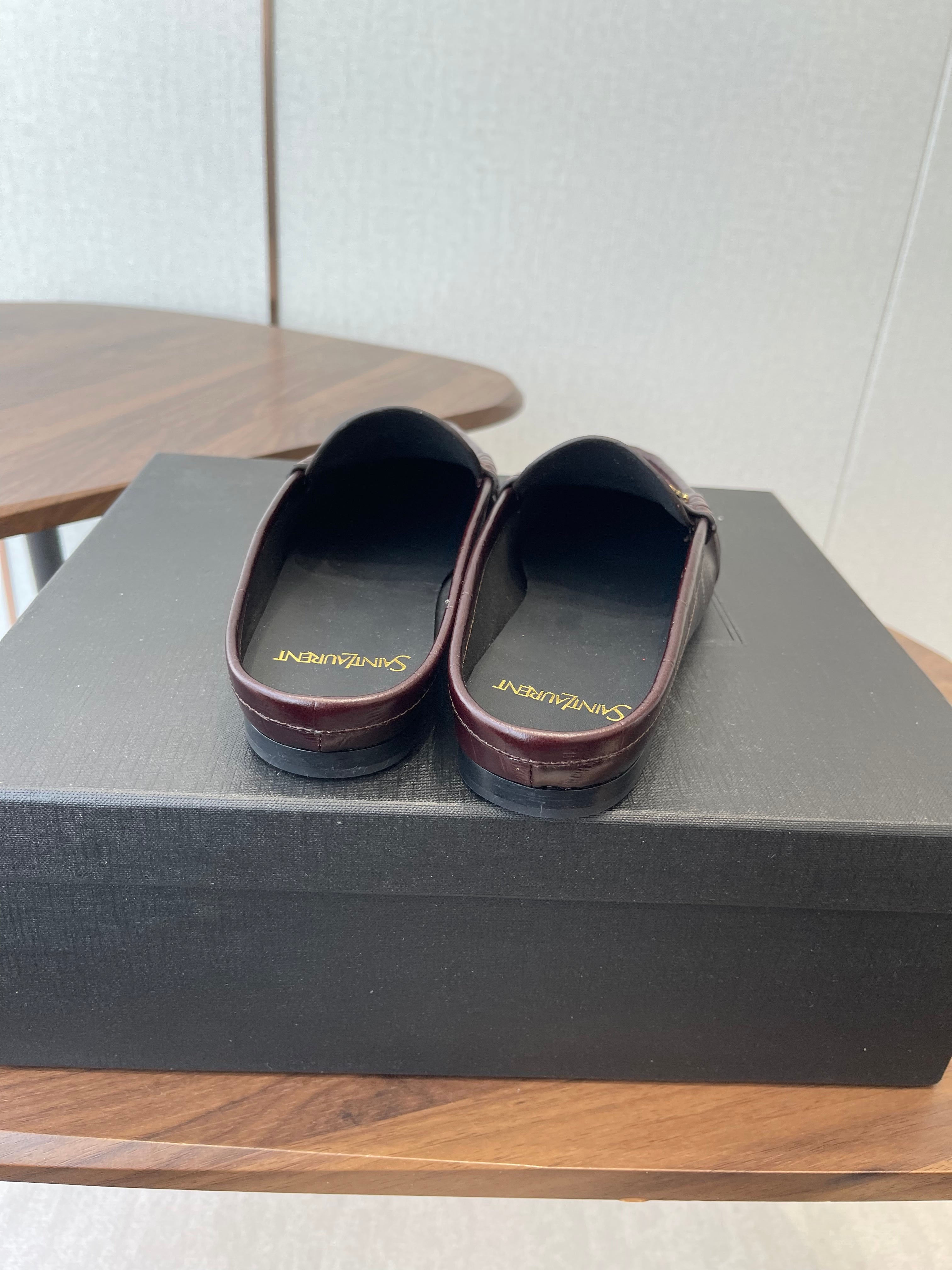 YSL 26S LOAFER MULES IN DARK RED BROWN CALFSKIN