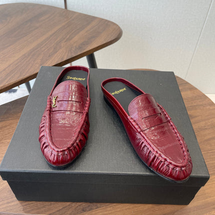 YSL 26S LOAFER MULES IN DARK RED CALFSKIN
