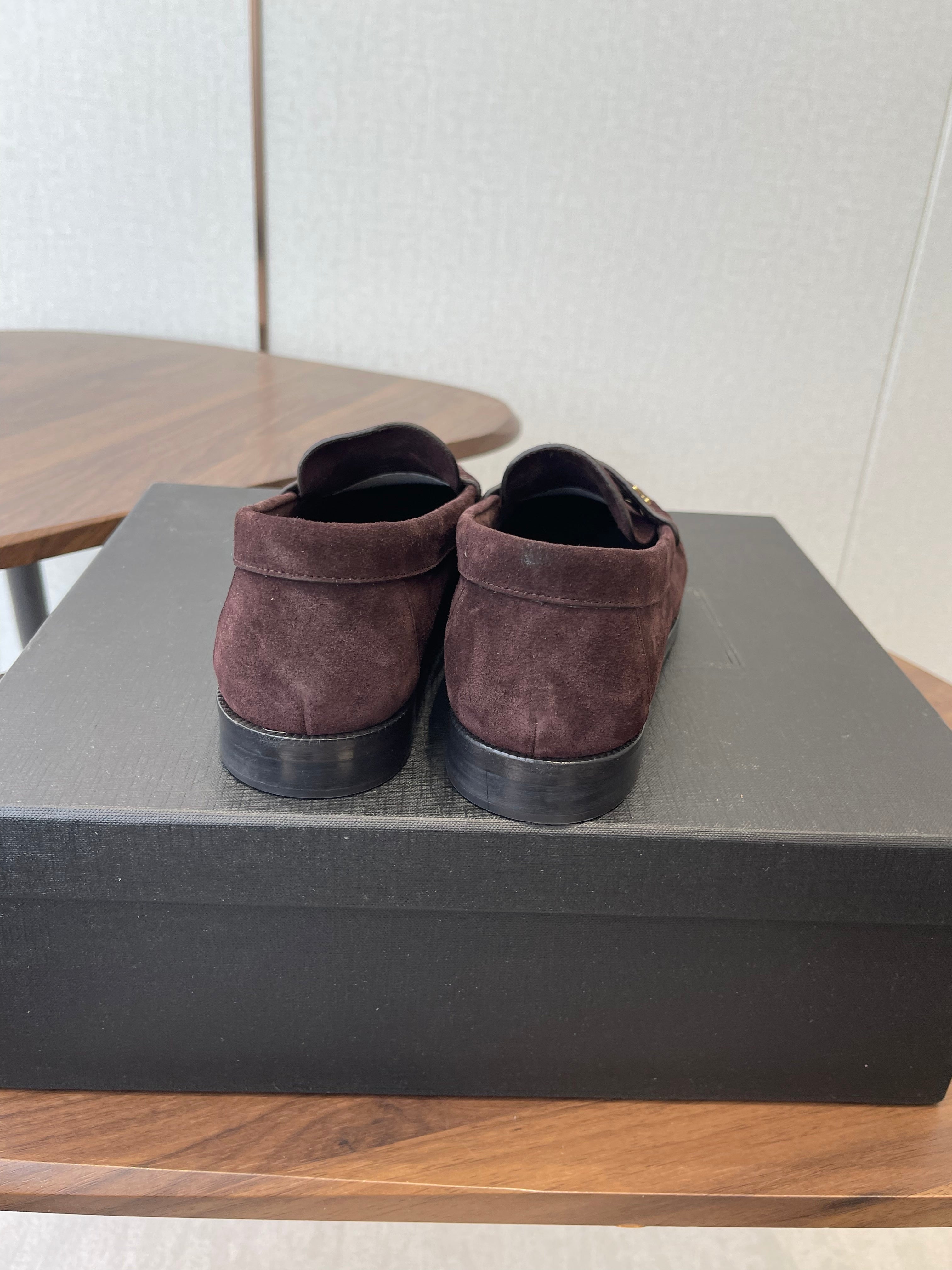 YSL 26S LOAFER IN DARK PLUM BROWN SUEDE