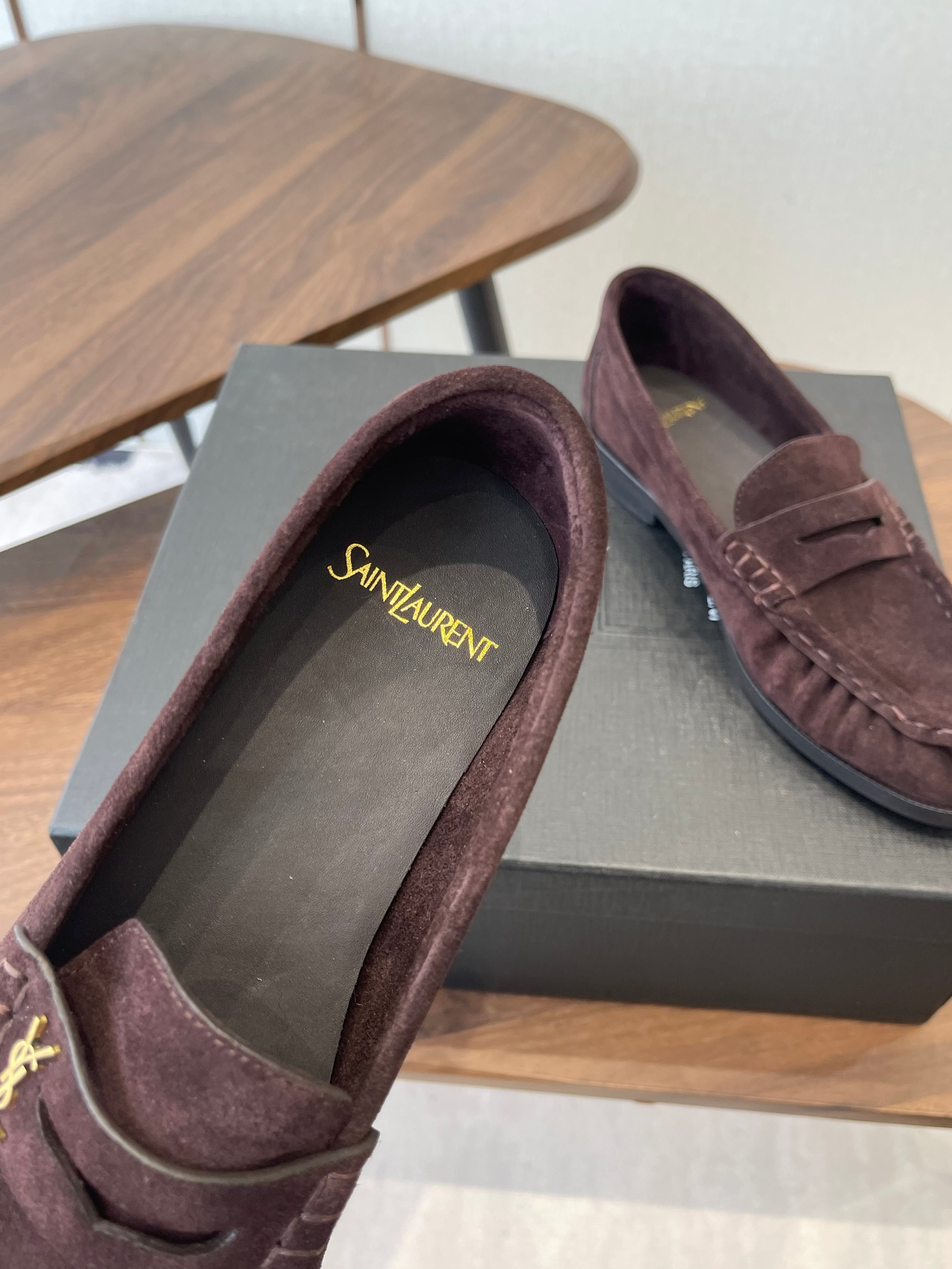 YSL 26S LOAFER IN DARK PLUM BROWN SUEDE