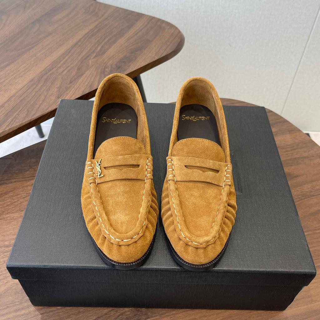 YSL 26S LOAFER IN CAMEL BROWN SUEDE