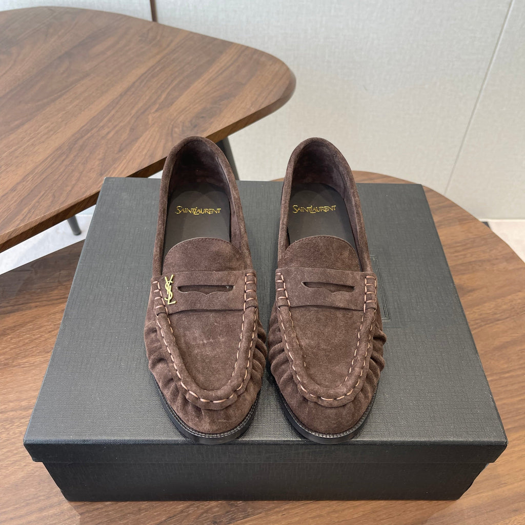 YSL 26S LOAFER IN EARTH BROWN SUEDE