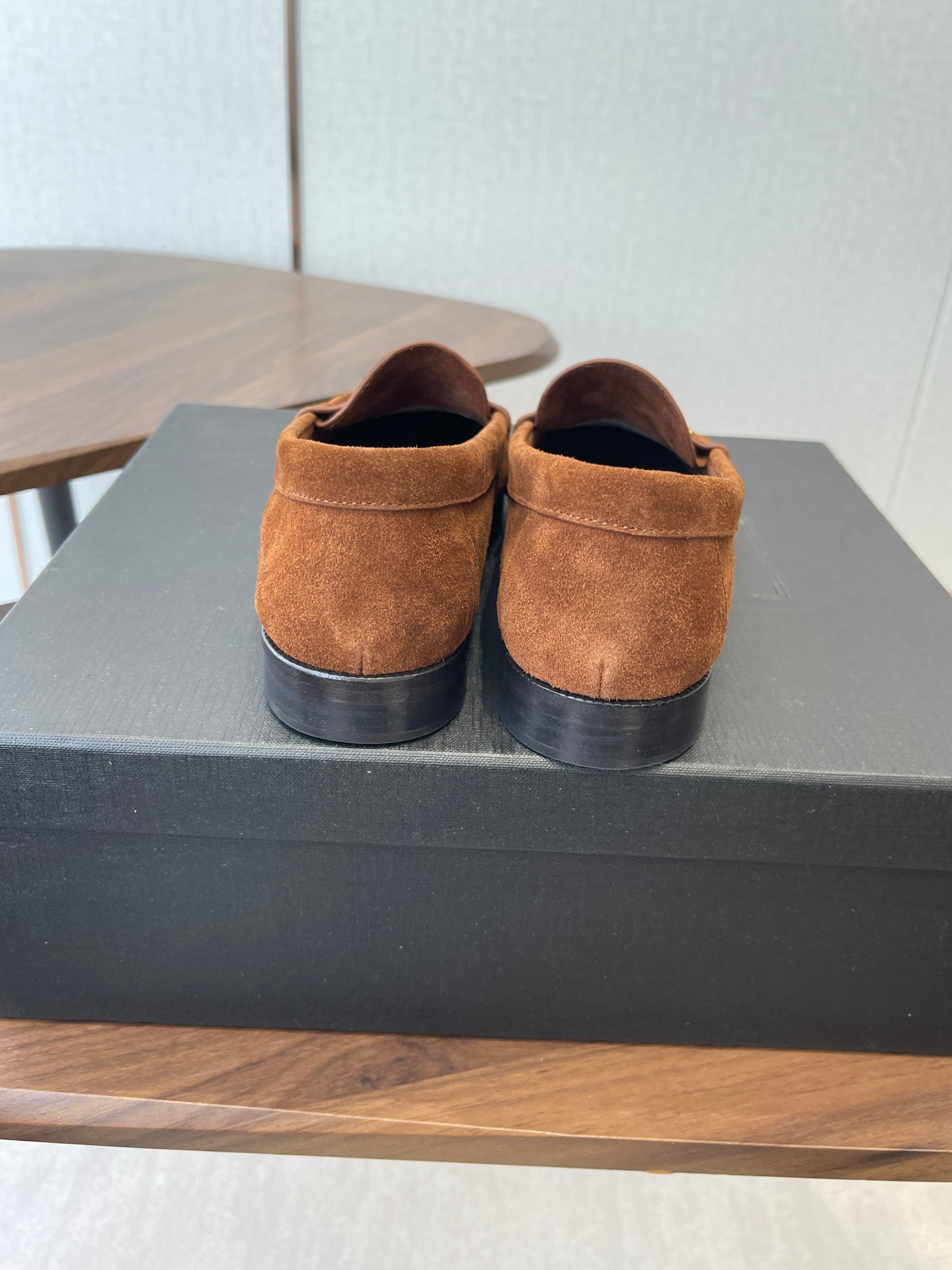 YSL 26S LOAFER IN BURNT ORANGE BROWN SUEDE