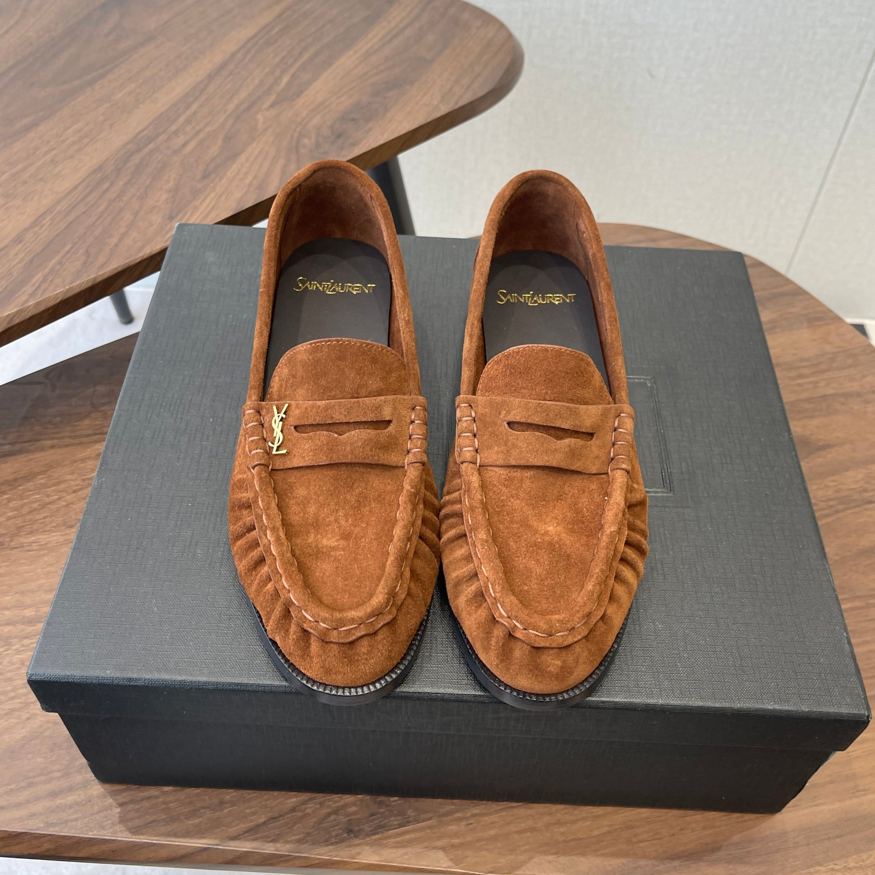 YSL 26S LOAFER IN BURNT ORANGE BROWN SUEDE