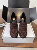 YSL 26S HEELED LOAFERS 100 MM IN WINE BROWN SUEDE