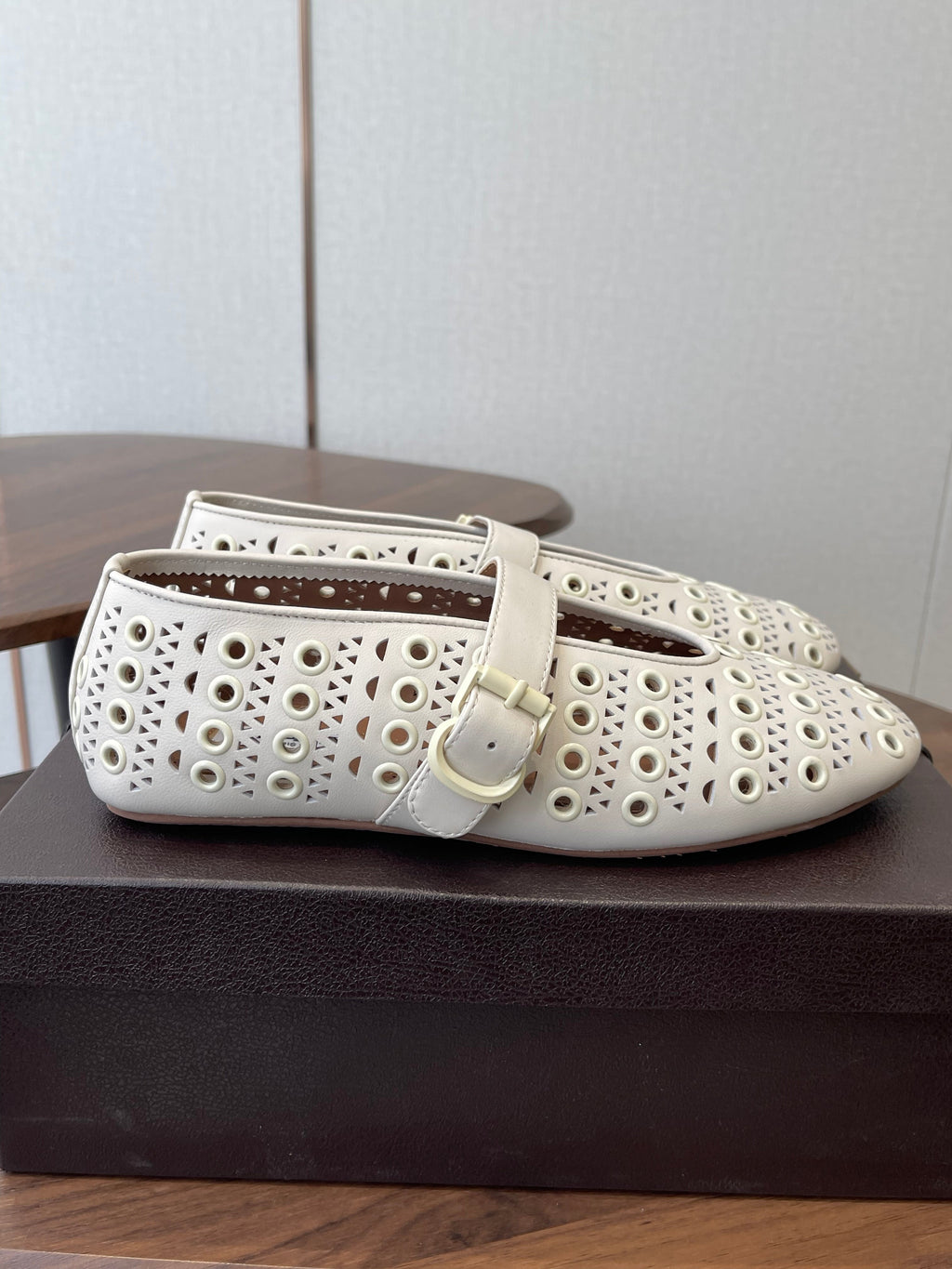 ALAIA 26S MARY JANE FLATS IN WHITE LAMBSKIN