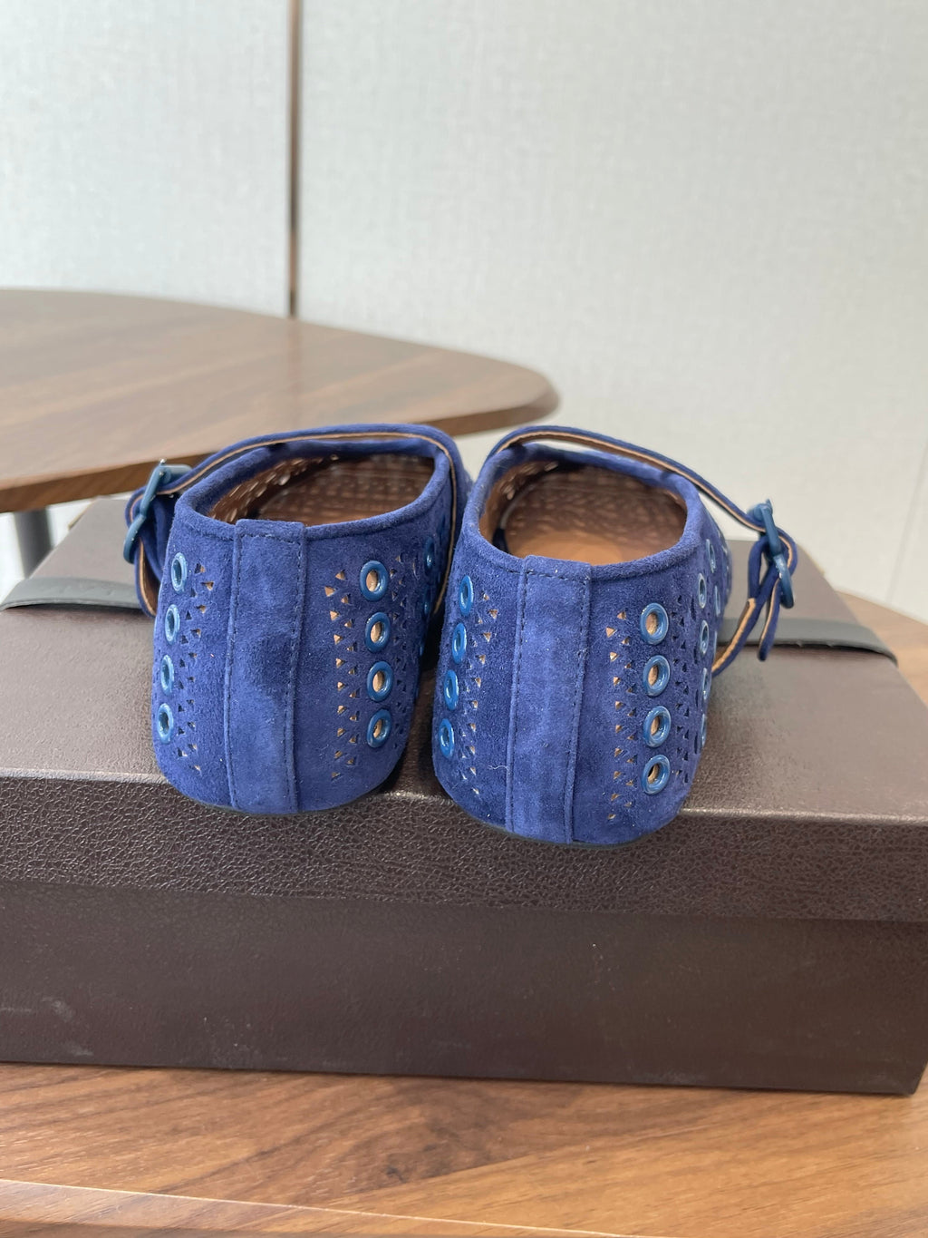 ALAIA 26S MARY JANE FLATS IN DARK BLUE SUEDE