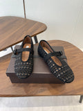 ALAIA 26S MARY JANE FLATS IN BLACK SUEDE