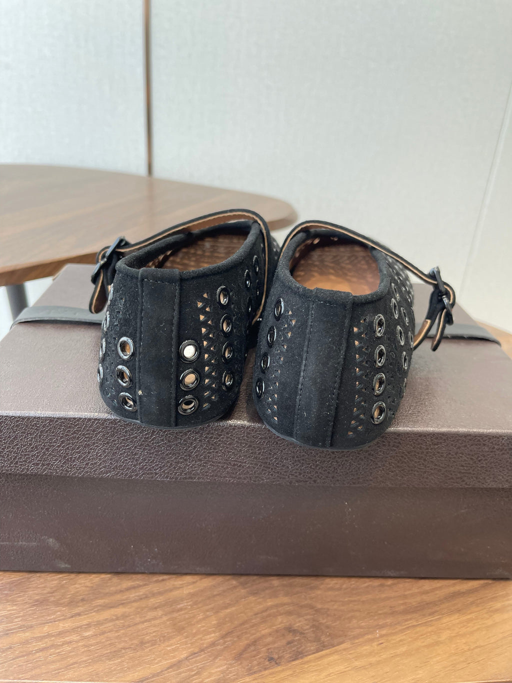 ALAIA 26S MARY JANE FLATS IN BLACK SUEDE