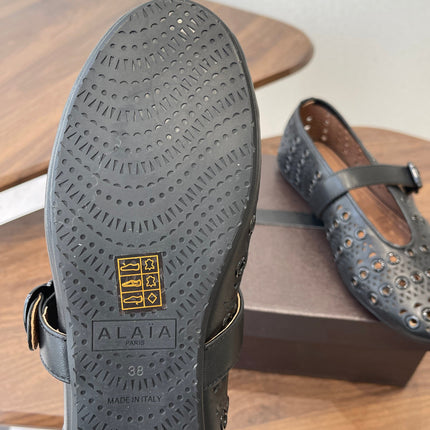 ALAIA 26S MARY JANE FLATS IN BLACK LAMBSKIN