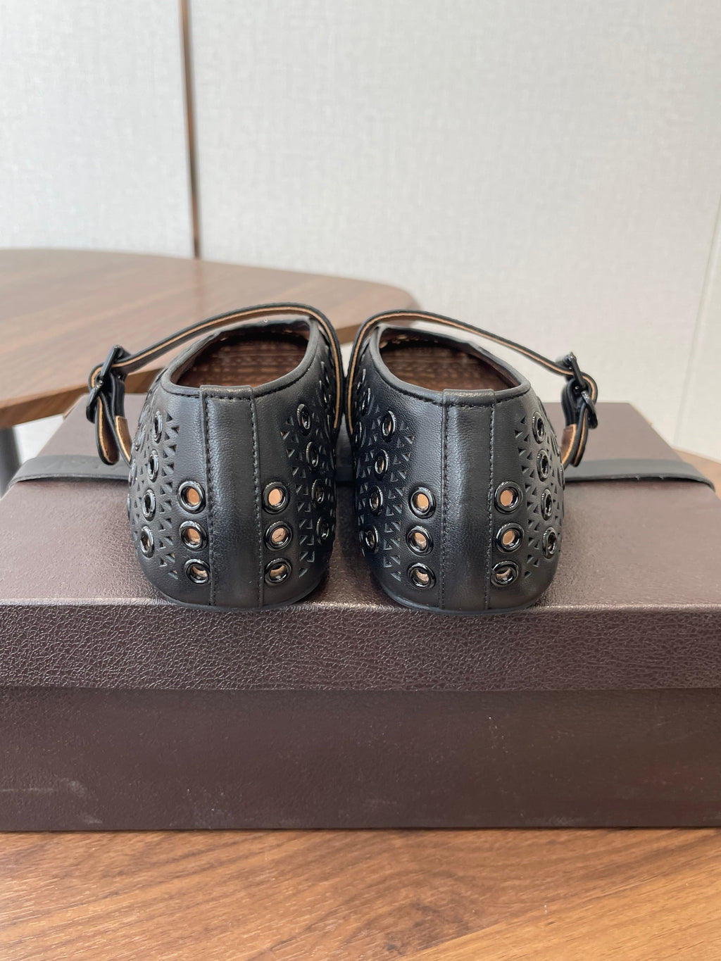 ALAIA 26S MARY JANE FLATS IN BLACK LAMBSKIN