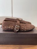 ALAIA 26S MARY JANE FLATS IN DARK BROWN SUEDE