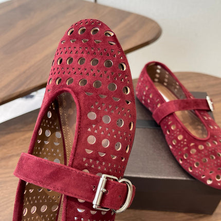 ALAIA 26S MARY JANE FLATS IN DARK RED SUEDE