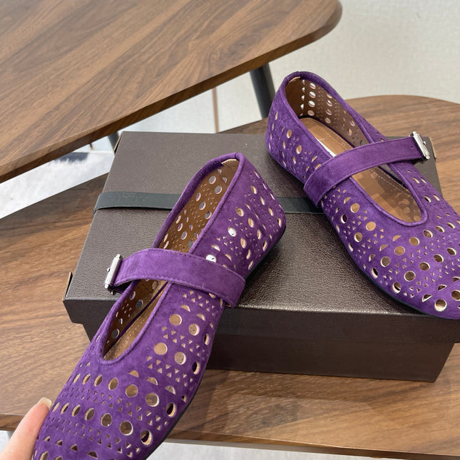 ALAIA 26S MARY JANE FLATS IN DARK PURPLE SUEDE