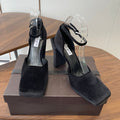 ALAIA 26S SQUARE-TOE HIGH HEELS 95 MM IN BLACK SUEDE