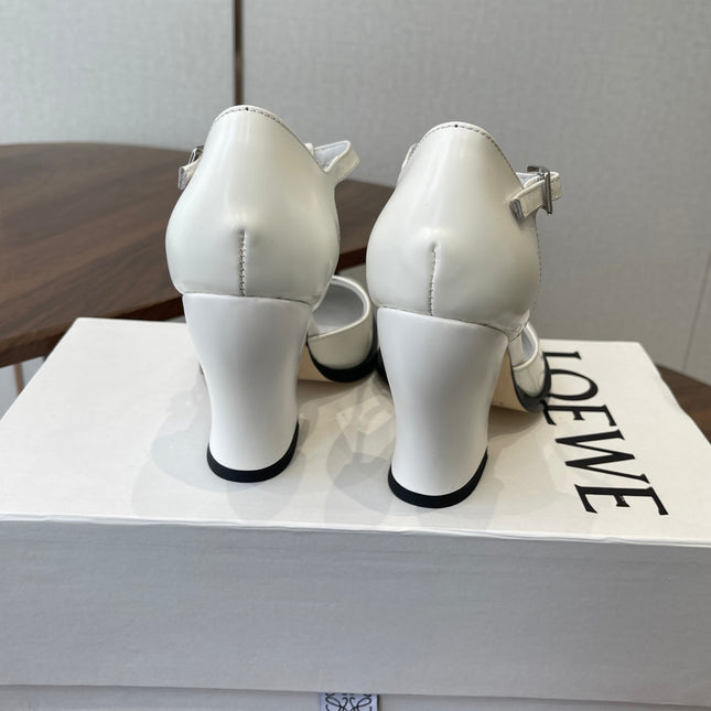 LOEWE 26S ONDA 90MM T-STRAP HIGH-HEEL SHOES IN WHITE GLOSSY CALFSKIN