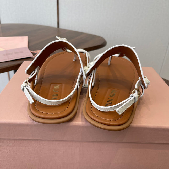 MIUMIU 26S FLIP FLOPS IN WHITE AND TAN BROWN CALFSKIN