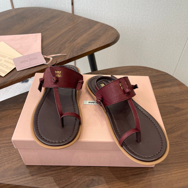 MIUMIU 26S FLIP FLOPS IN DARK BROWN AND BURGUNDY RED CALFSKIN