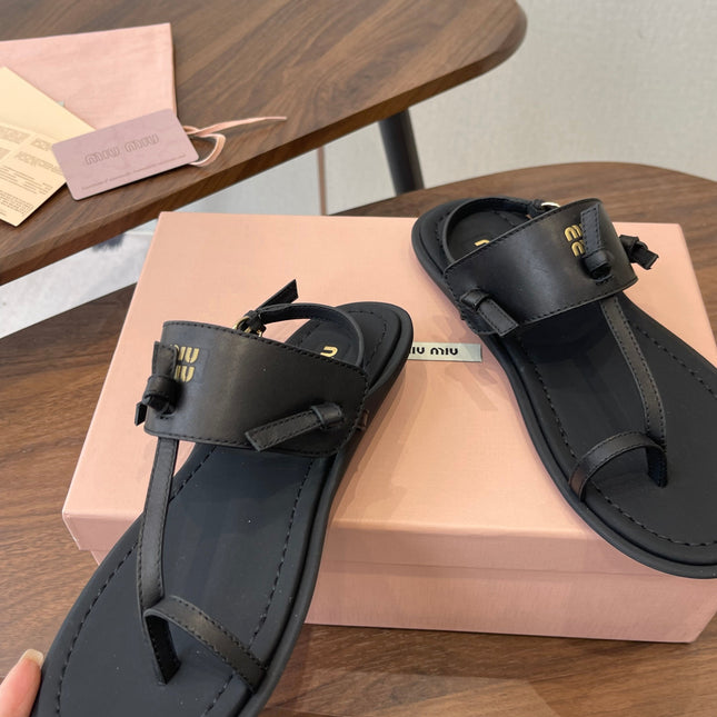 MIUMIU 26S FLIP FLOPS IN BLACK CALFSKIN