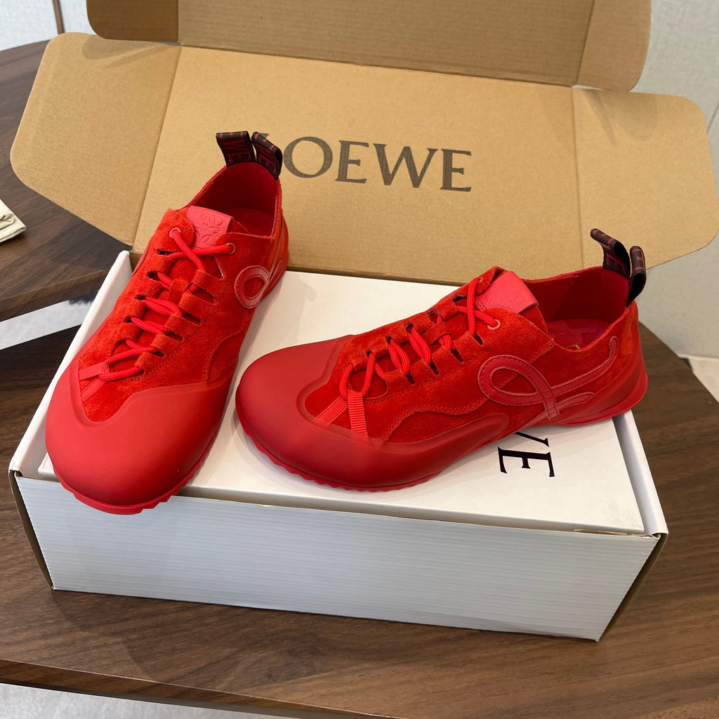 LOEWE 26S FLOW RUNNER SNEAKER 20MM IN DARK RED SUEDE