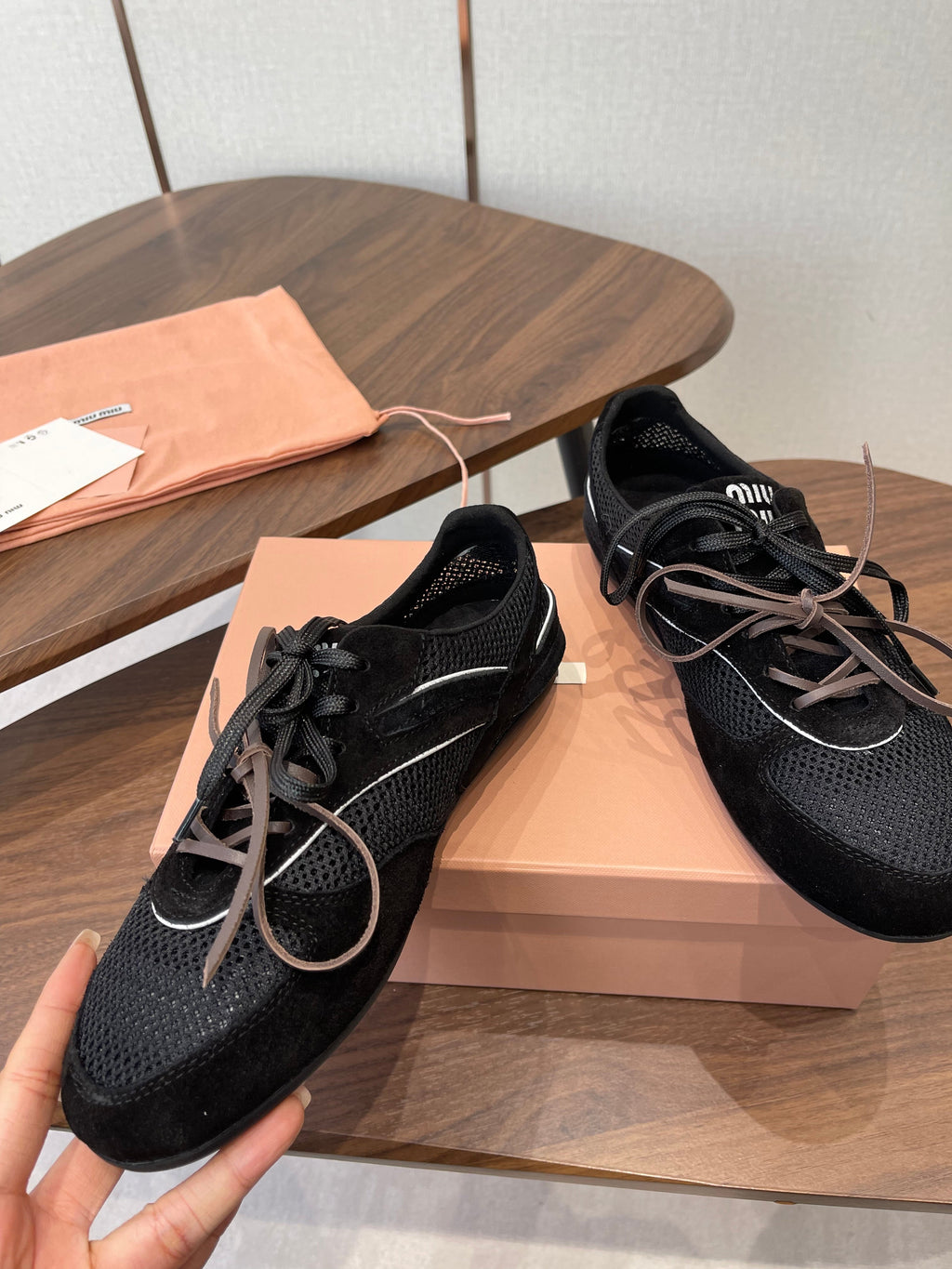 MIUMIU 26S SNEAKERS IN BLACK MESH AND SUEDE